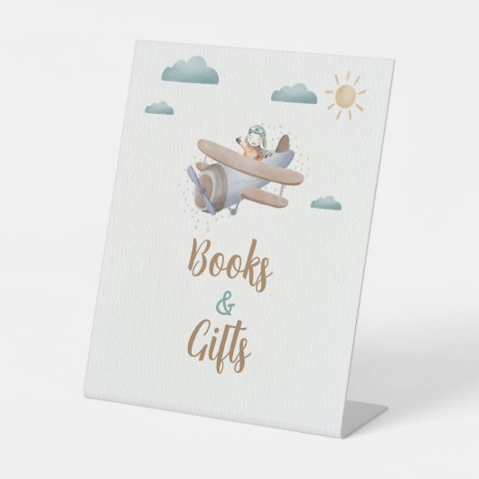 書籍とギフト飛行機ベビーシャワー旅行者 台座サイン (正面)