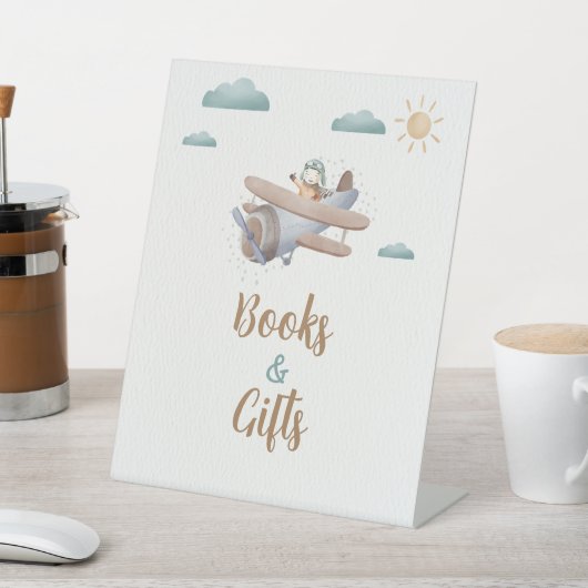 書籍とギフト飛行機ベビーシャワー旅行者 台座サイン (インサイチュ)