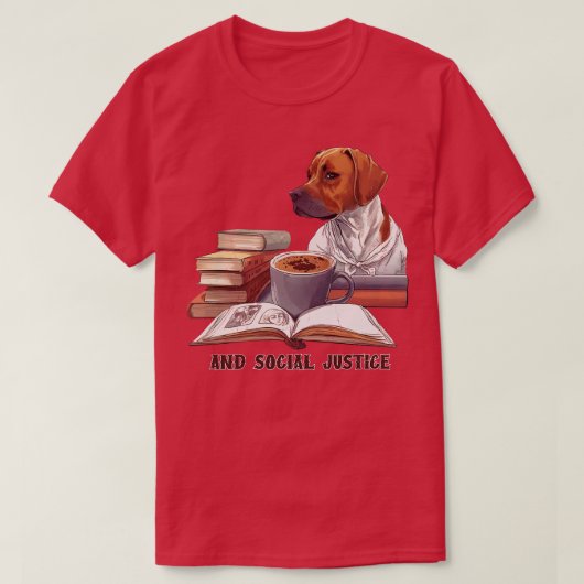 書籍とコーヒーと犬と社会正義7 Tシャツ (デザイン正面)