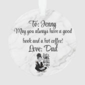 書籍とコーヒーを愛する女の子カスタムブラック&ホワイト オーナメント (裏面)