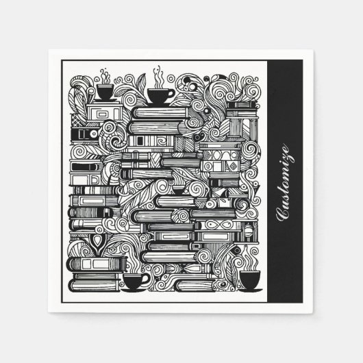 書籍とコーヒードードルコラージュ スタンダードカクテルナプキン (正面)