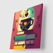 書籍とコーヒー スクエア壁時計 (傾斜)