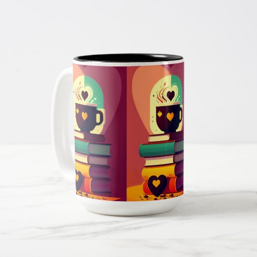 書籍とコーヒー ツートーンマグカップ (正面左)