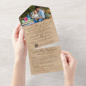 書籍とバラ水彩写真の追加素朴結婚色 オールインワン招待状 (貼ってはがせる)