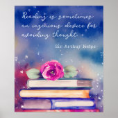 書籍とピンクローズウォーター色スクリプト読の引用文 ポスター (正面)