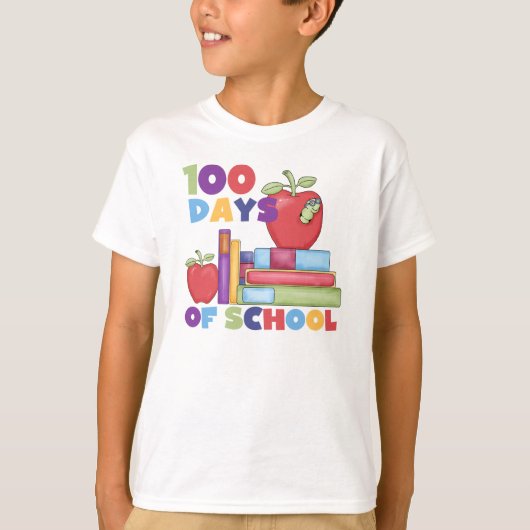 書籍とリンゴ100日の学校Tシャツ Tシャツ (正面)