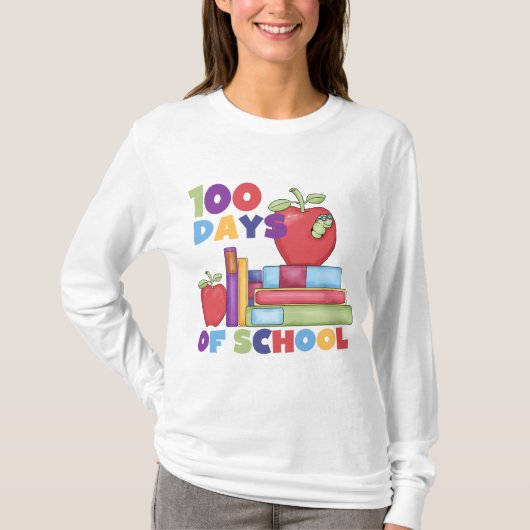 書籍とリンゴ100日の学校Tシャツ Tシャツ (正面)