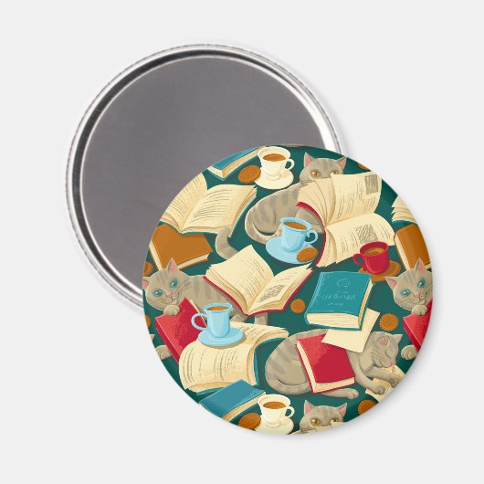 書籍と猫 マグネット (正面/裏面)