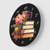 書籍と紅茶ブラック ラージ壁時計 (傾斜)