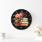 書籍と紅茶ブラック ラージ壁時計 (ホーム)