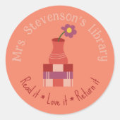 書籍と花瓶桃先生図書館シール ラウンドシール (正面)