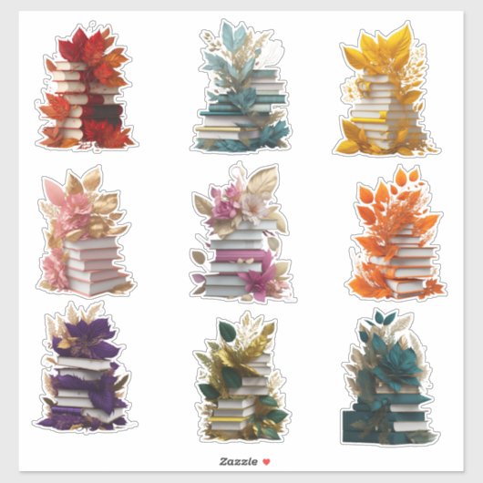 書籍と花 シール (シート)