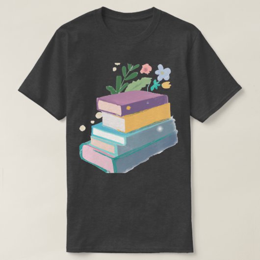書籍と花 Tシャツ (デザイン正面)