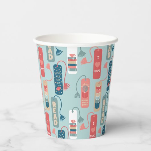 書籍と読しおり図解入りの、写真付きの誕生日 紙コップ (裏面)