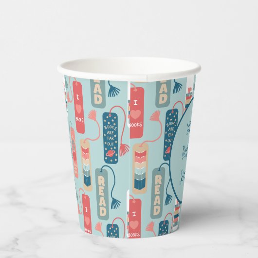 書籍と読しおり図解入りの、写真付きの誕生日 紙コップ (右)