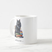 書籍と黒猫マグカップ名テンプレート コーヒーマグカップ (正面左)