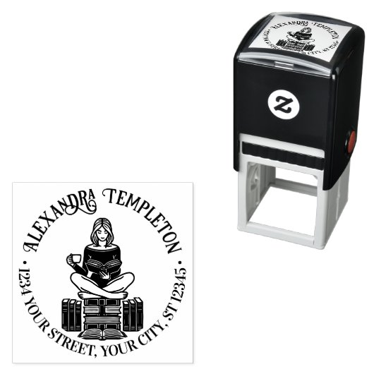 書籍に止まった女読の子の#2名住所 セルフインキングスタンプ (インサイチュ)