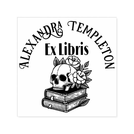 書籍に関するバラとのスカル#4PS Ex Libris Name セルフインキングスタンプ (デザイン)
