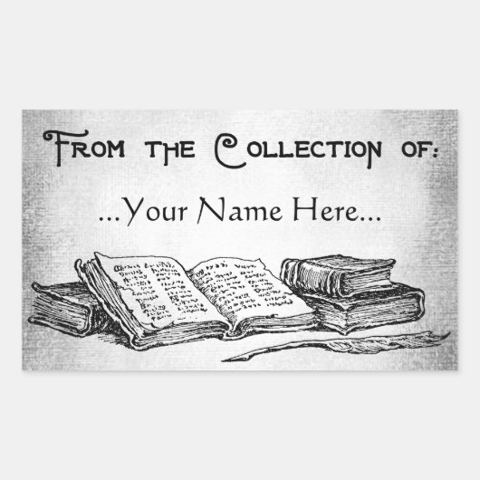 書籍のコレクションからクイルのカスタム蔵書票 長方形シール (正面)