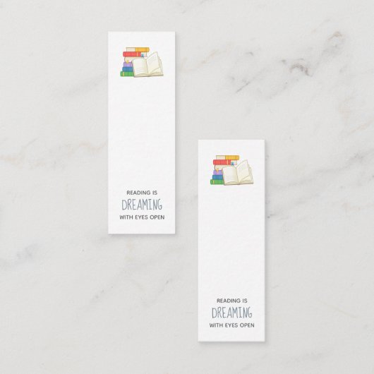 書籍のスタックとオープンブックの引用文 スキニー名刺 (正面/裏面)