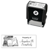 書籍のスタックとオープンブックエッチング蔵書票 セルフインキングスタンプ (インサイチュ)