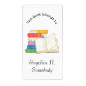 書籍のスタックとオープンブック – 蔵書票 (正面)