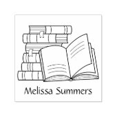 書籍のスタックとオープンブック – 蔵書票 セルフインキングスタンプ (デザイン)