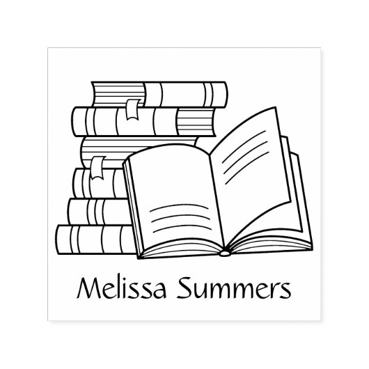 書籍のスタックとオープンブック – 蔵書票 セルフインキングスタンプ (デザイン)