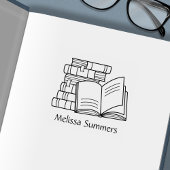 書籍のスタックとオープンブック – 蔵書票 セルフインキングスタンプ