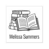 書籍のスタックとオープンブック – 蔵書票 セルフインキングスタンプ (デザイン)