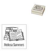 書籍のスタックとオープンブック – 蔵書票 ラバースタンプ (押印)