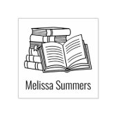 書籍のスタックとオープンブック – 蔵書票 ラバースタンプ (インプリント)