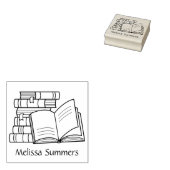 書籍のスタックとオープンブック – 蔵書票 ラバースタンプ (押印)