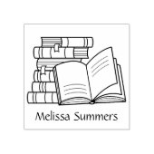 書籍のスタックとオープンブック – 蔵書票 ラバースタンプ (インプリント)