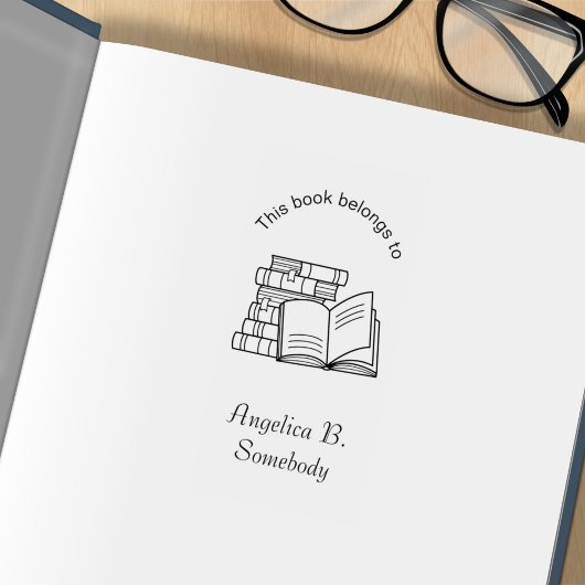 書籍のスタックとオープンブック – 蔵書票 ラバースタンプ