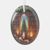 書籍の愛好家のオーナメント,クリスマスをパーソナライズ ガラスオーナメント (正面左)