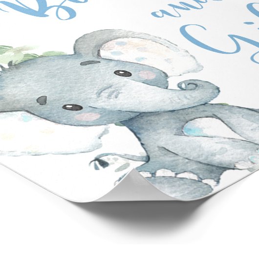 書籍やギフト象の風船の赤ちゃんシャワーのサイン ポスター (角)