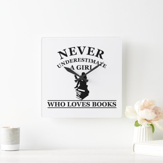 書籍を愛する少女を決して過小評価しない スクエア壁時計 (ホーム)