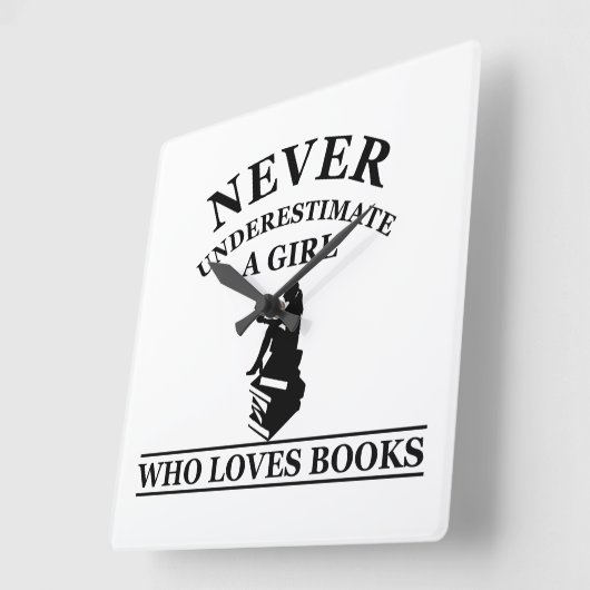 書籍を愛する少女を決して過小評価しない スクエア壁時計 (傾斜)