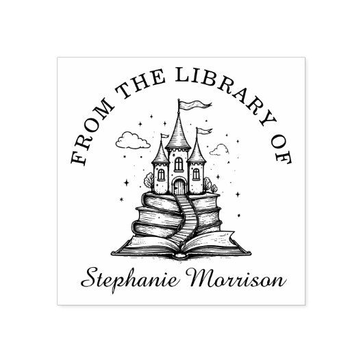書籍スタック妖精の城の名前スタンプEx Libris ラバースタンプ (インプリント)