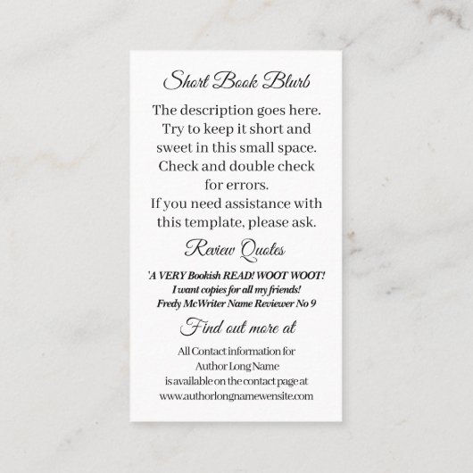 書籍プロモーション作家ビジネスライター 名刺 (裏面)