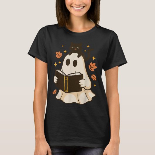 書籍幽霊読ズブックハロウィーン図書館ブラックC Tシャツ (正面)