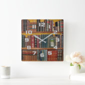 書籍愛好家向け図書館ハードカバー版本 スクエア壁時計 (ホーム)