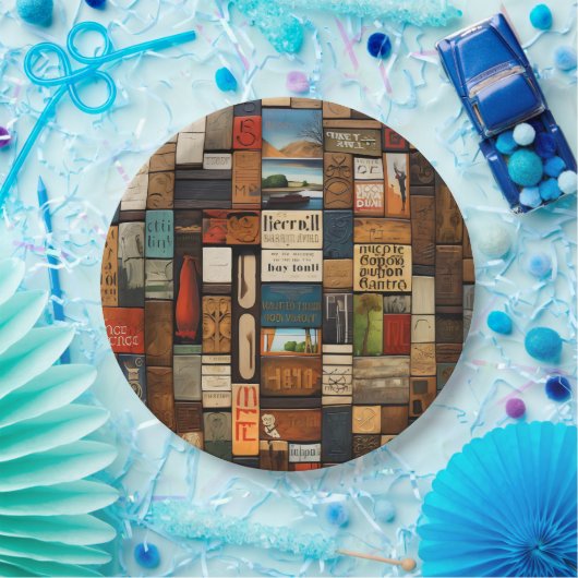 書籍素朴とサインタイポグラフィアートコラージュ ペーパープレート (パーティー)