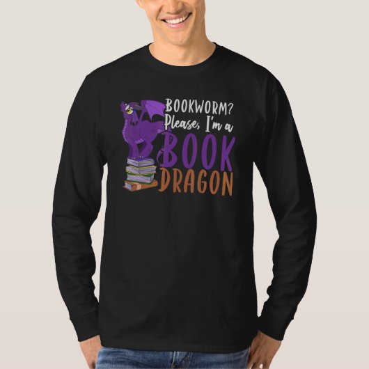 書籍読図書誌ワームかわいい本ドラゴン Tシャツ (正面)
