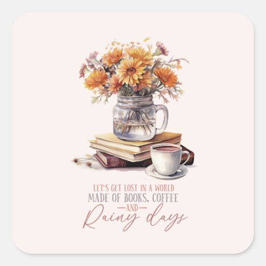 書籍、コーヒーと雨の日 スクエアシール (正面)