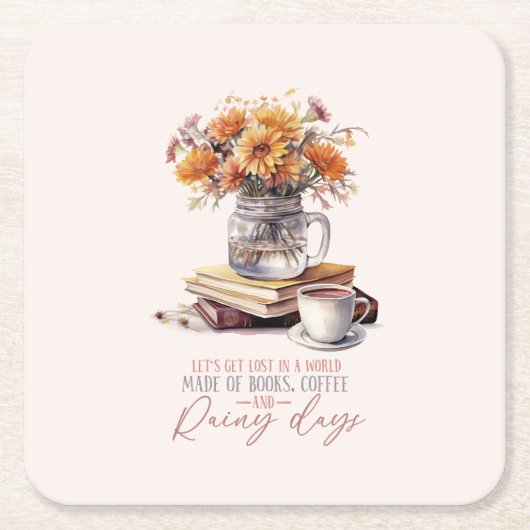 書籍、コーヒーと雨の日 スクエアペーパーコースター (正面)