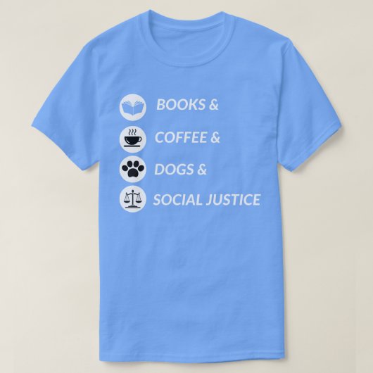 書籍、コーヒー犬と社会正義 Tシャツ (デザイン正面)