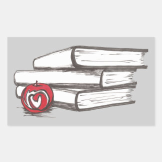 書籍+リンゴ |カスタマイズ可能 長方形シール