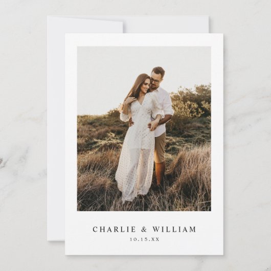 書素朴エレガント写の写真結婚の セーブザデート (裏面)